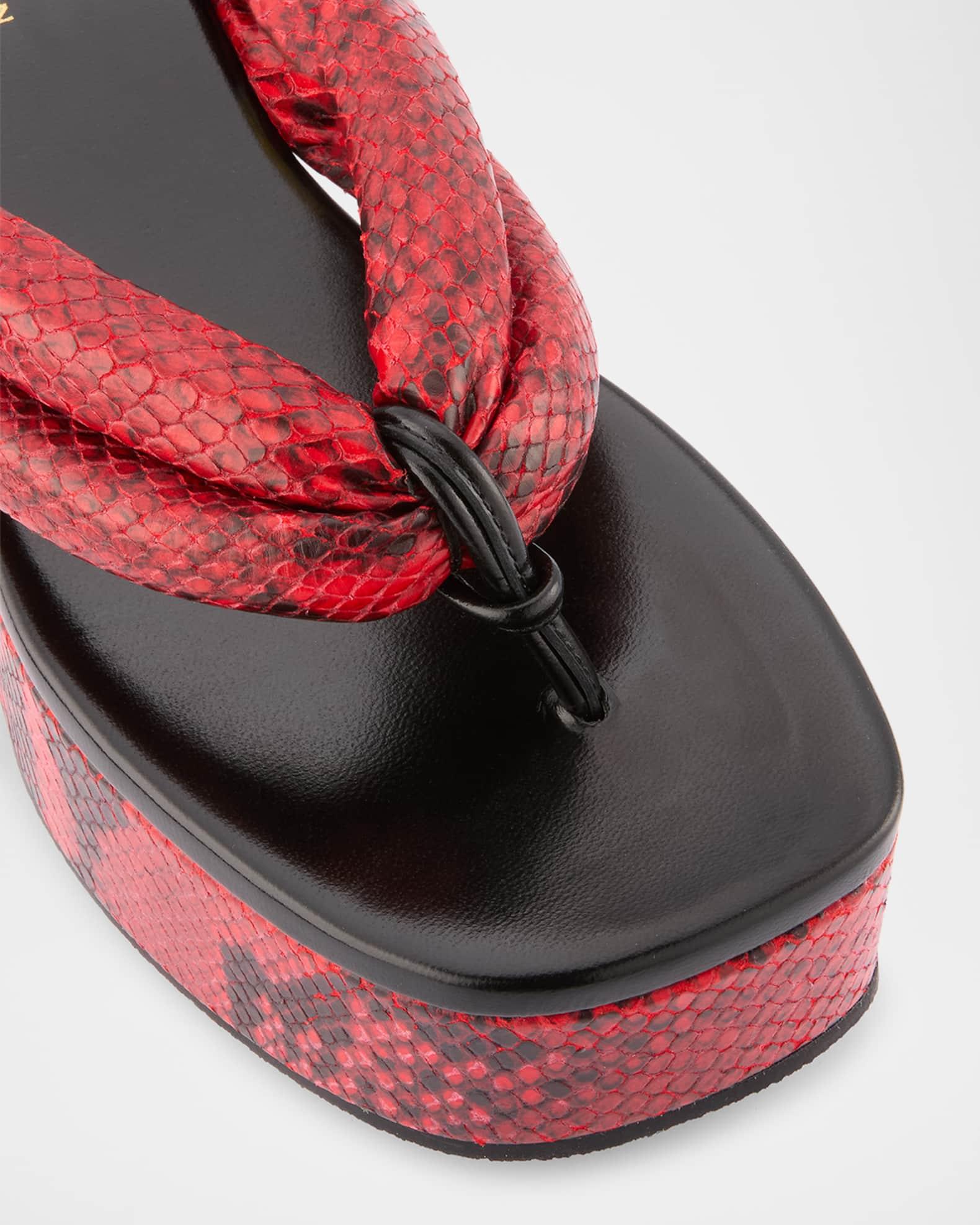 Snake-Embossed Leather Thong Platform Sandals Product Image