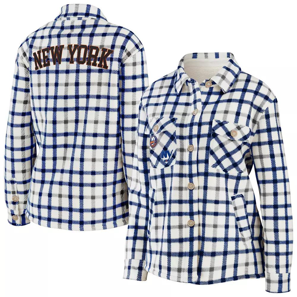 Women's WEAR by Erin Andrews Oatmeal New York Islanders Plaid Button-Up Shirt Jacket, Size: Small, Isl Team Product Image
