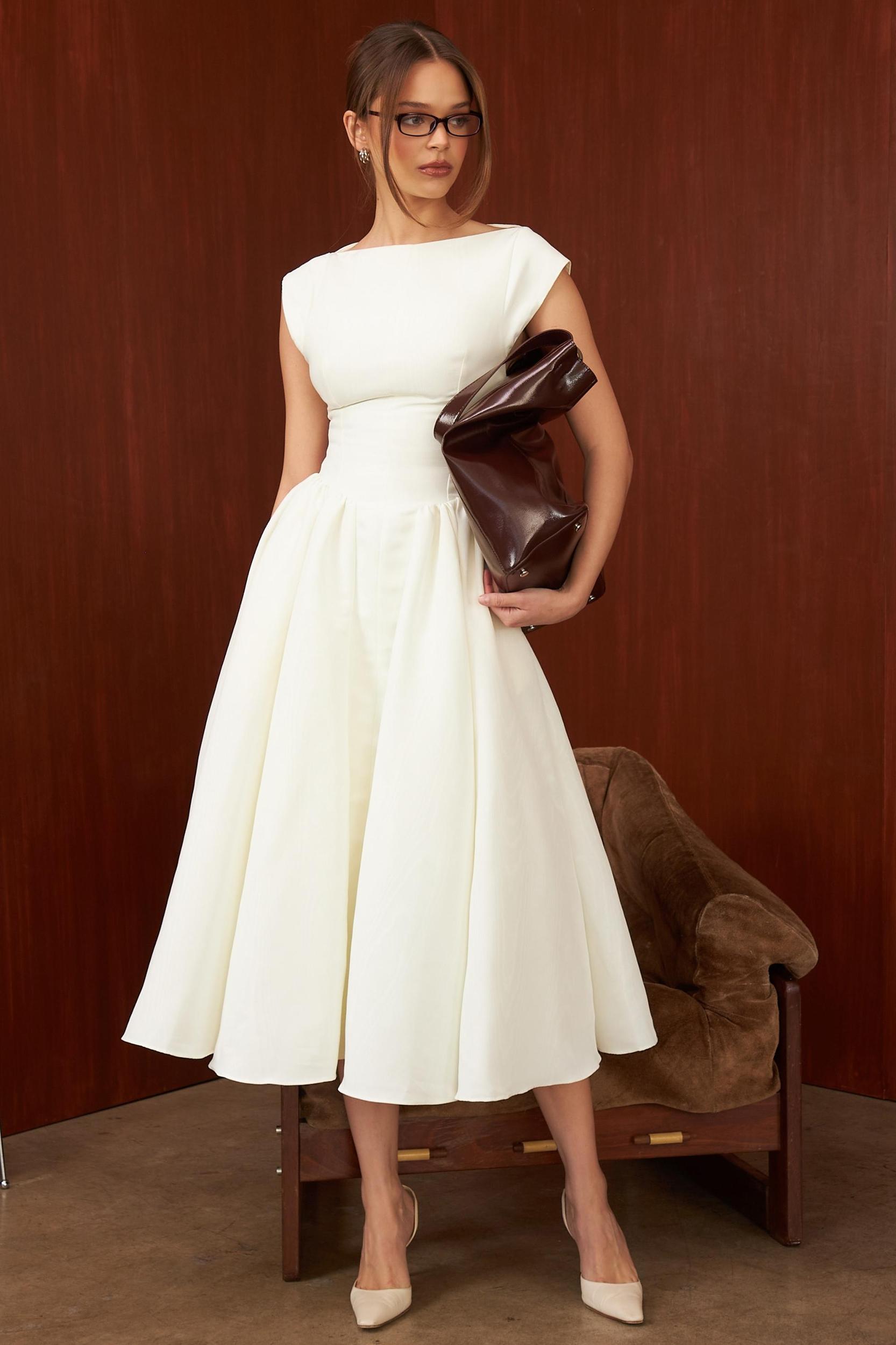 Debutante  ivory moire satin midi dress Product Image