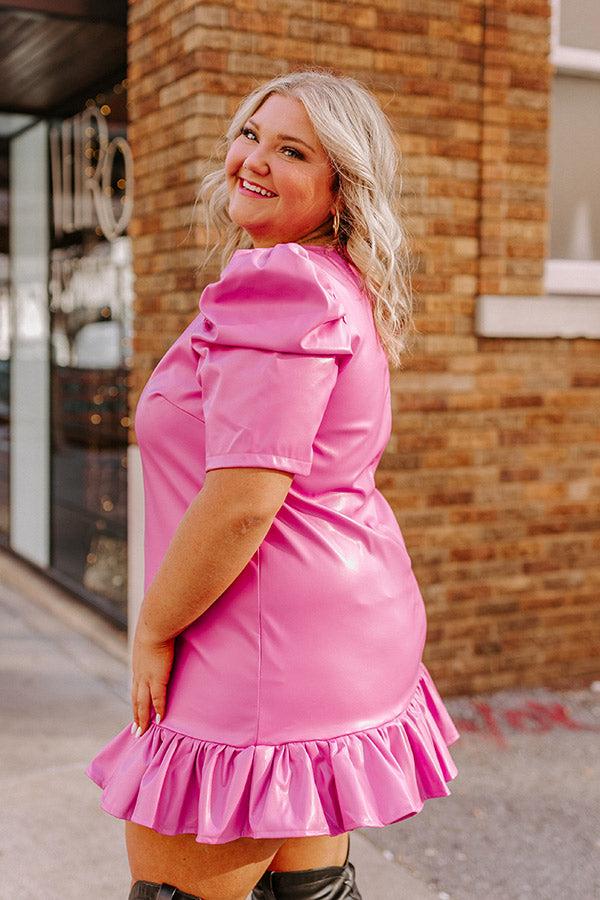 Stylish Setting Faux Leather Mini Dress in Pink Curves Product Image