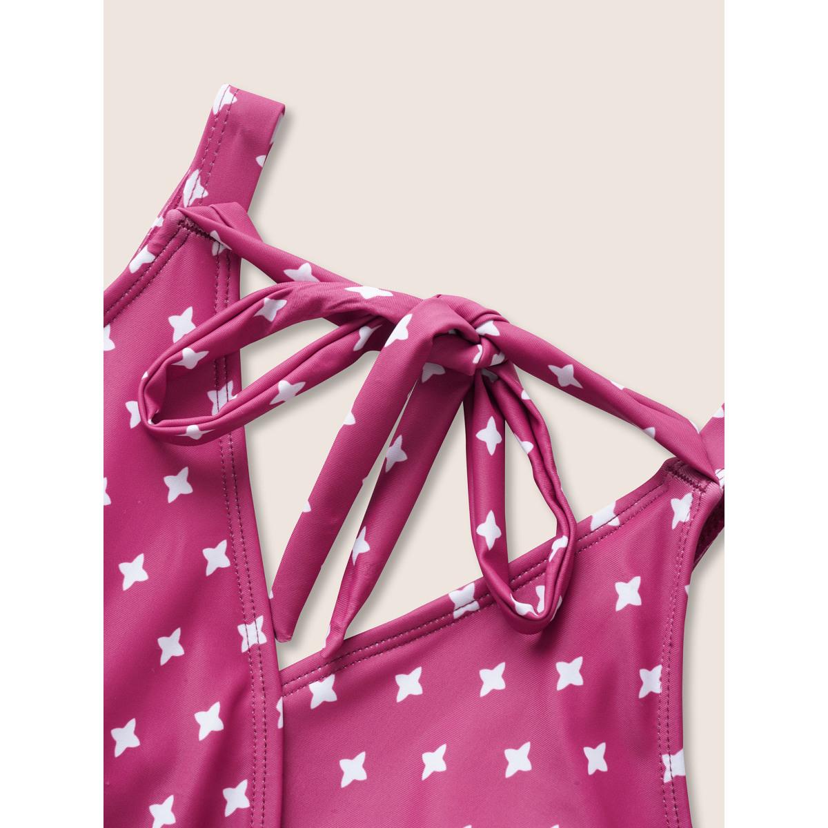 Plus Size Overlap Collar Geometric Tie Knot Swim Dress Women's Swimwear Deeppurplered Beach Bodycon Overlap Collar High stretch Curve Swim Dresses BloomChic 10/M Product Image