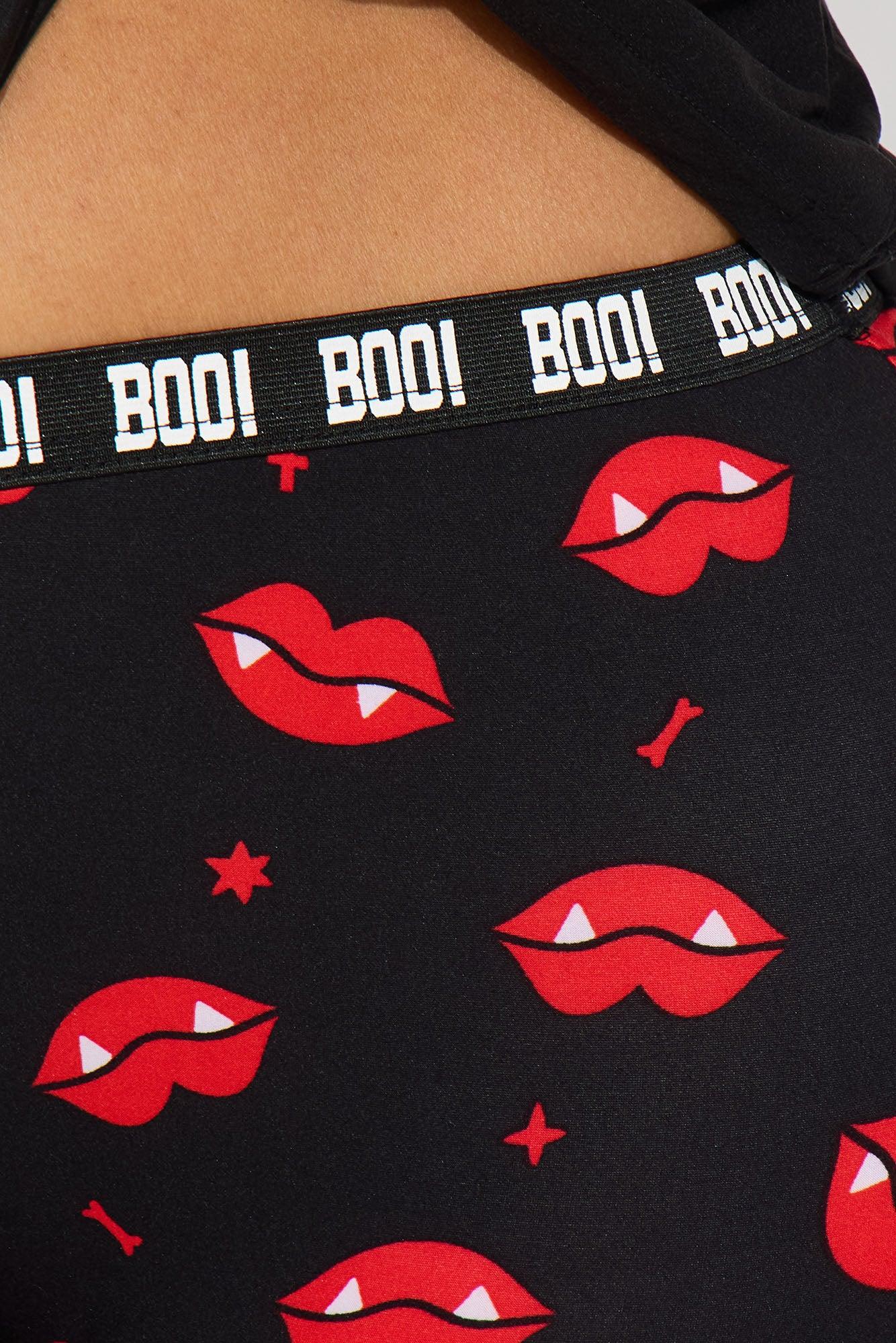 Leave Bite Marks Halloween PJ Short Set - Black/Red Female Product Image