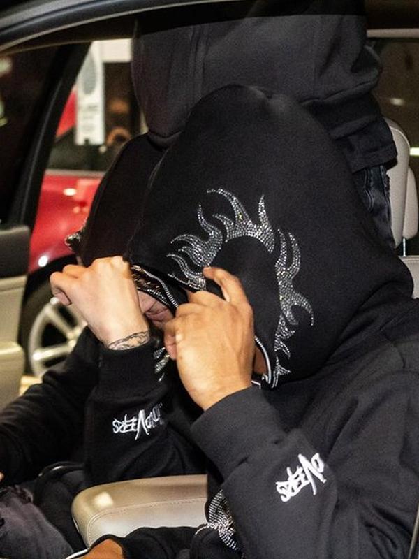 Men's Street Rhinestone Print Full Zip Oversized Hoodie Product Image
