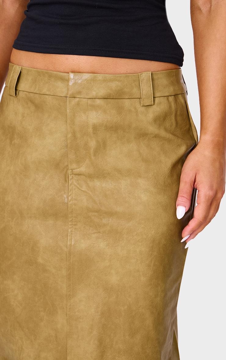 Premium Olive Washed Faux Leather Maxi Skirt Product Image
