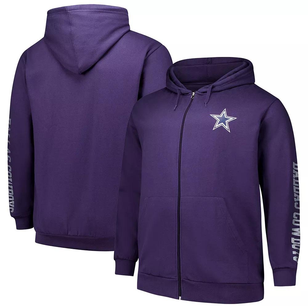 Men's Fanatics Navy Dallas Cowboys Big & Tall Sleeve Hit Full-Zip Hoodie,  Product Image