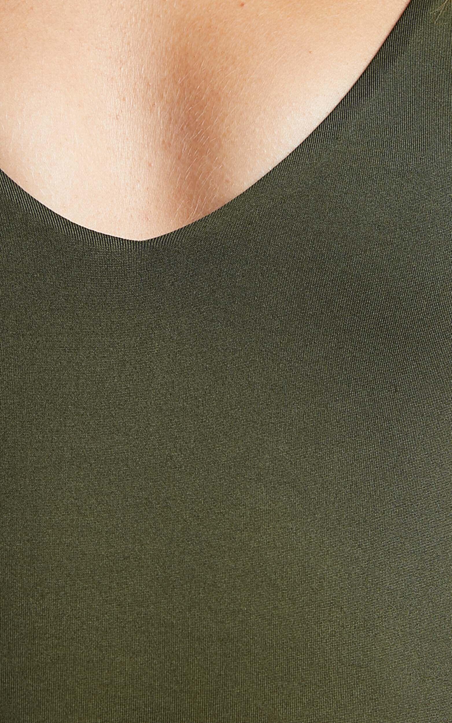 Ryley Bodysuit - V Neck Tie Up Bodysuit in Olive Product Image