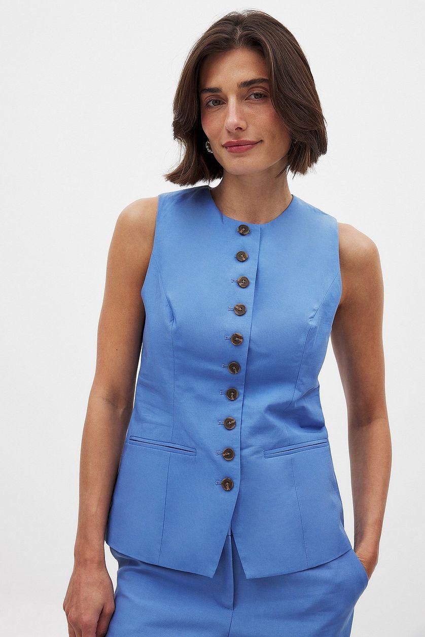 Linen Blend Button Front Vest Product Image