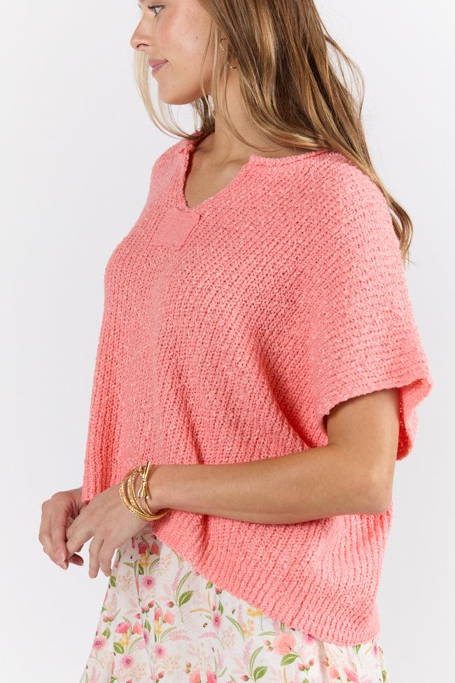 Make Waves Coral Short Sleeve Textured Lightweight Sweater FINAL SALE Product Image