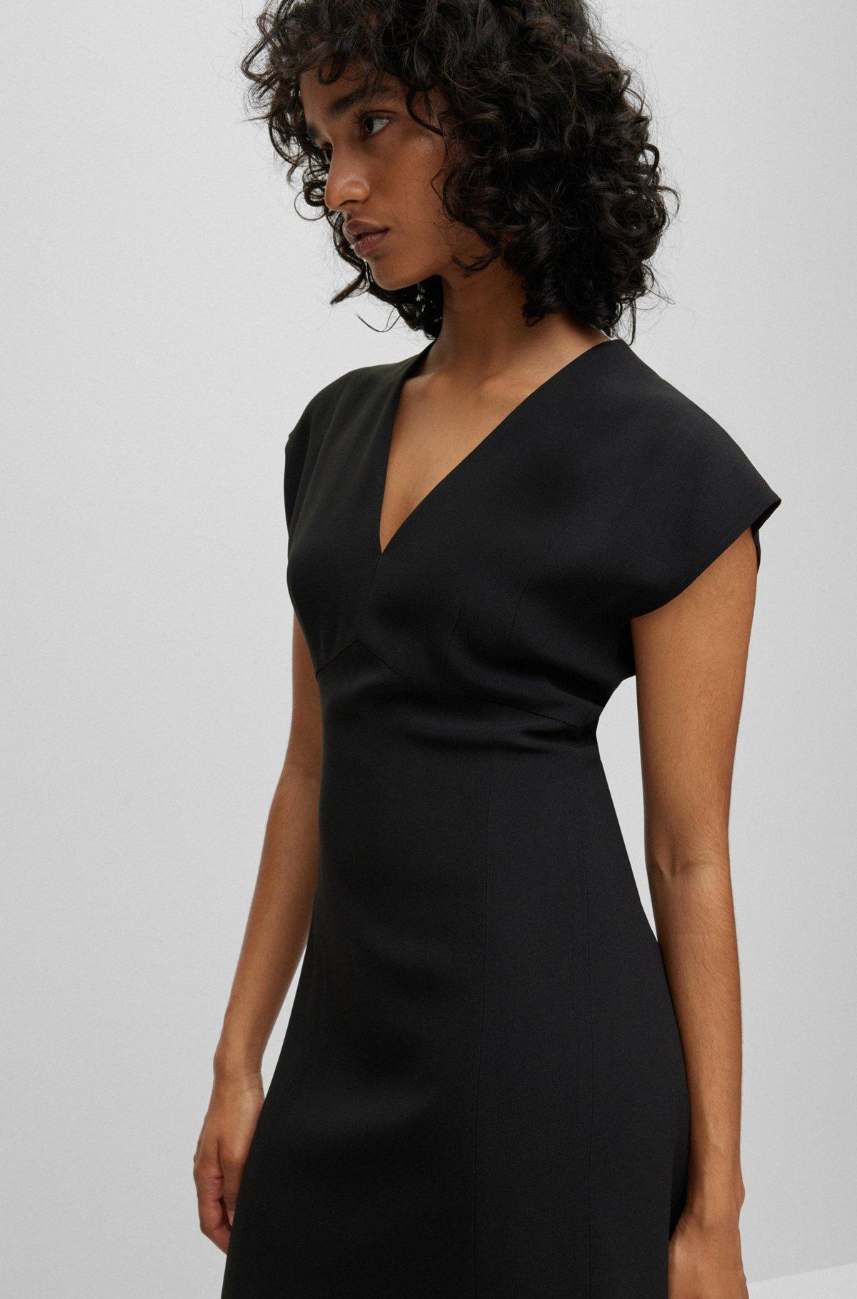 BOSS - Slim-fit V-neck dress with cap sleeves - Black Product Image