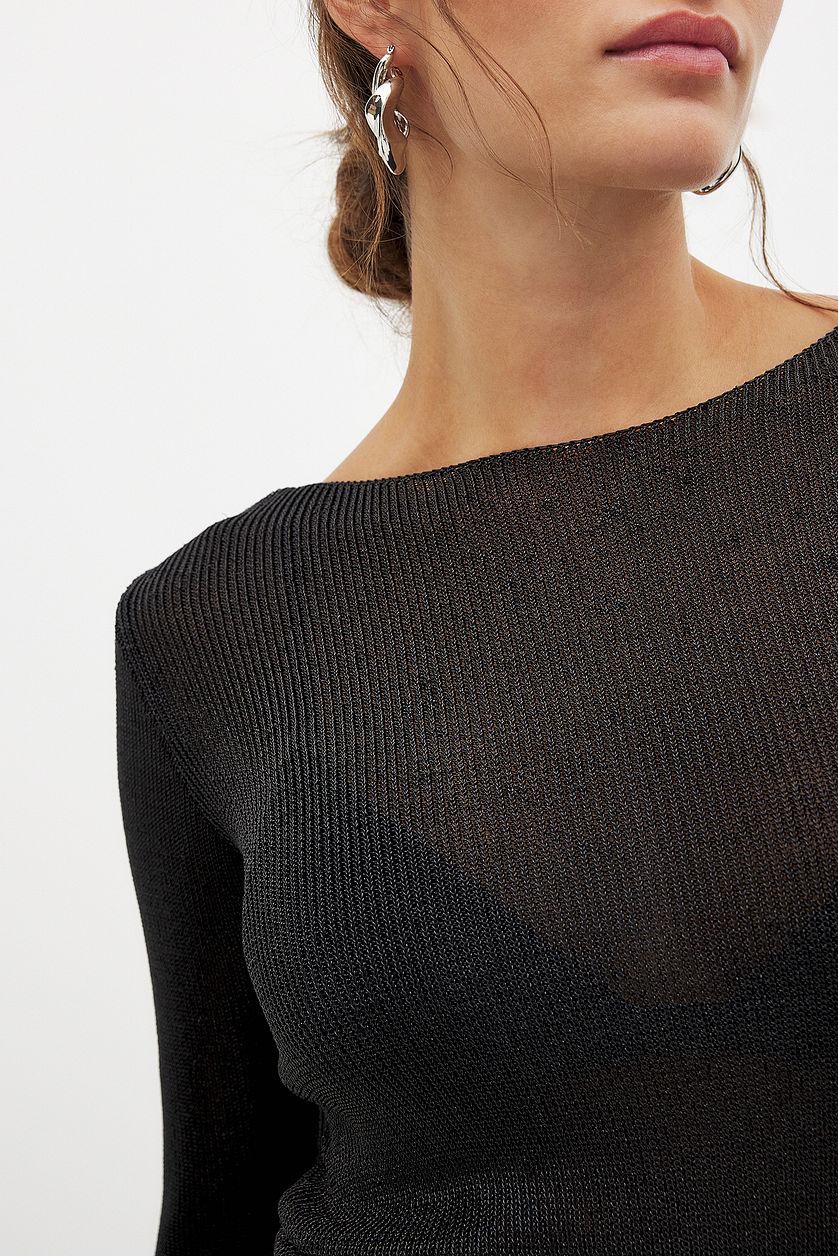 Boat Neck Knitted Metallic Sweater Product Image