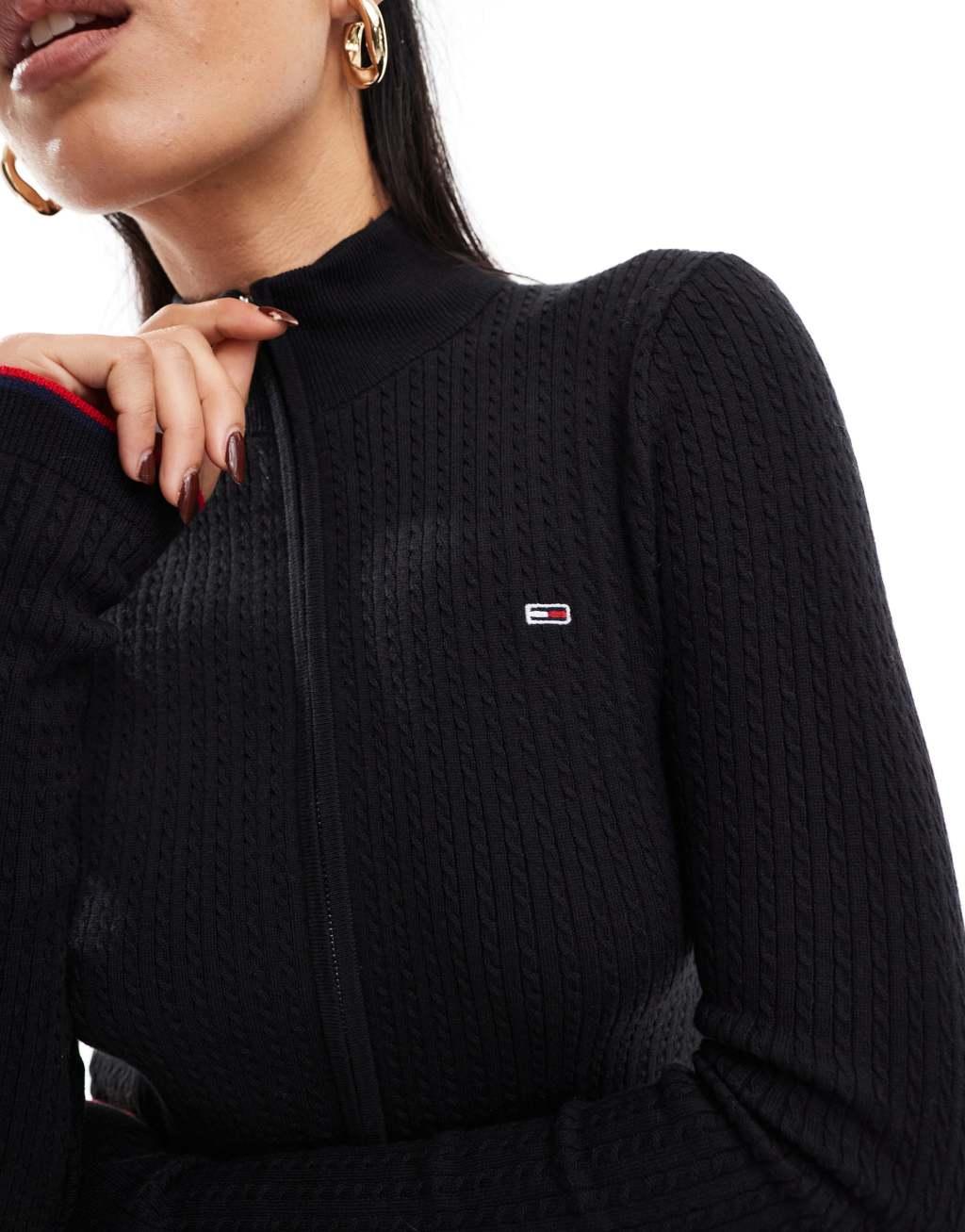 Tommy Jeans zip through sweater in black Product Image