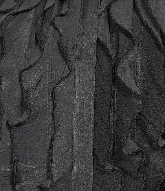 KARL LAGERFELD PARIS Organza Collared Long Sleeve Ruffle Front Blouse Product Image