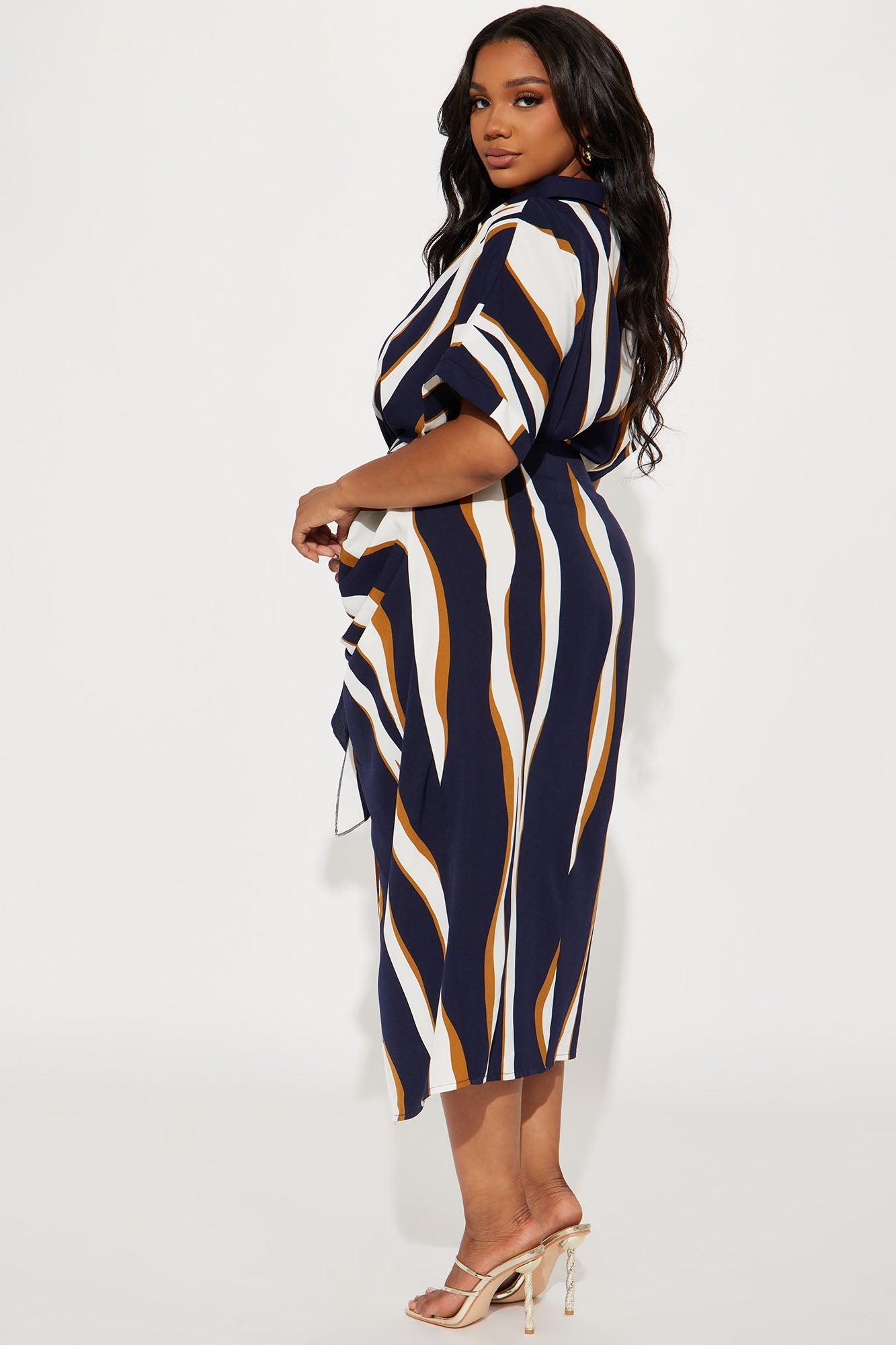Laurie Button Down Midi Dress - Navy/combo Product Image