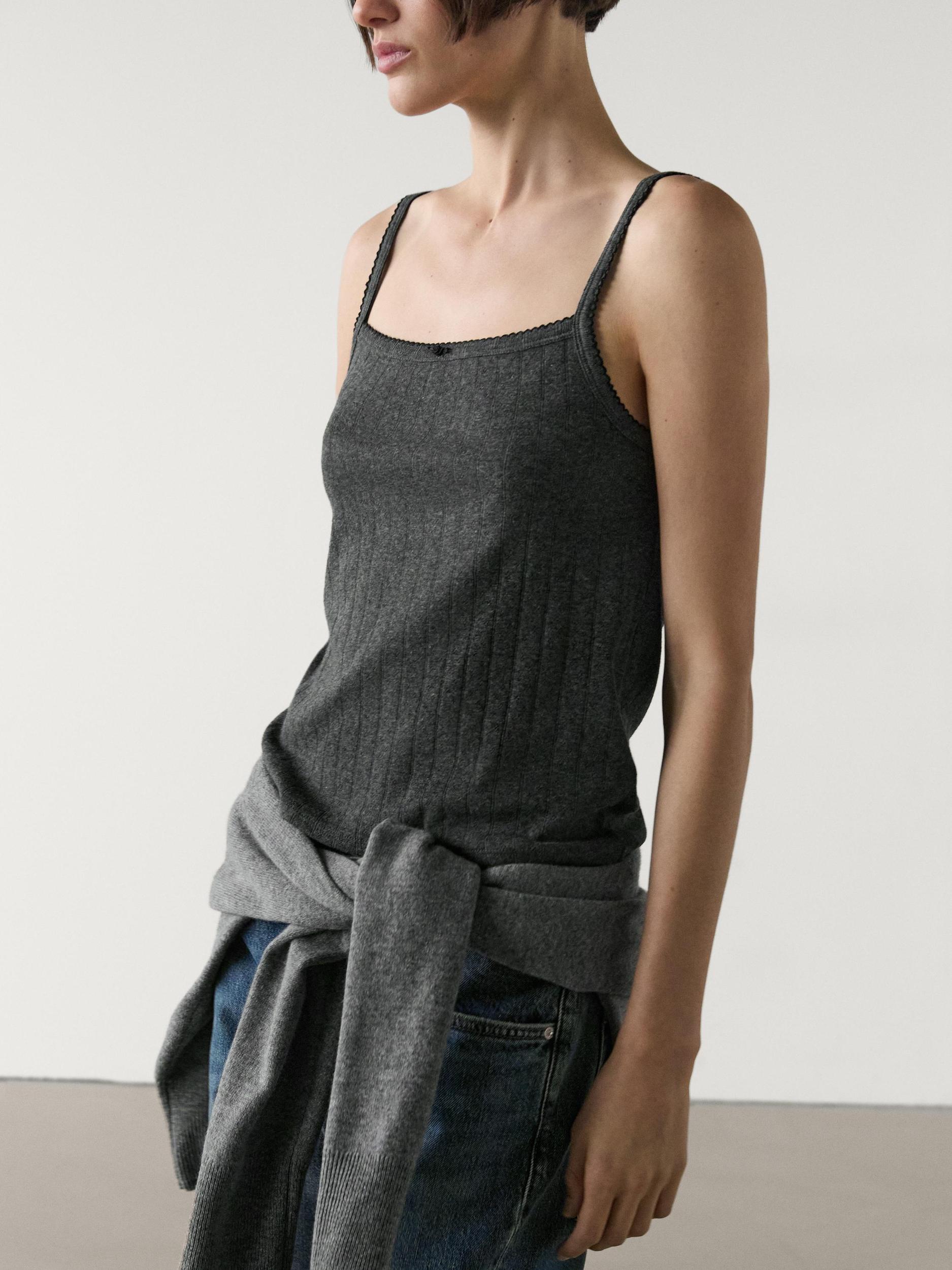 Pointelle top with bow detail Product Image