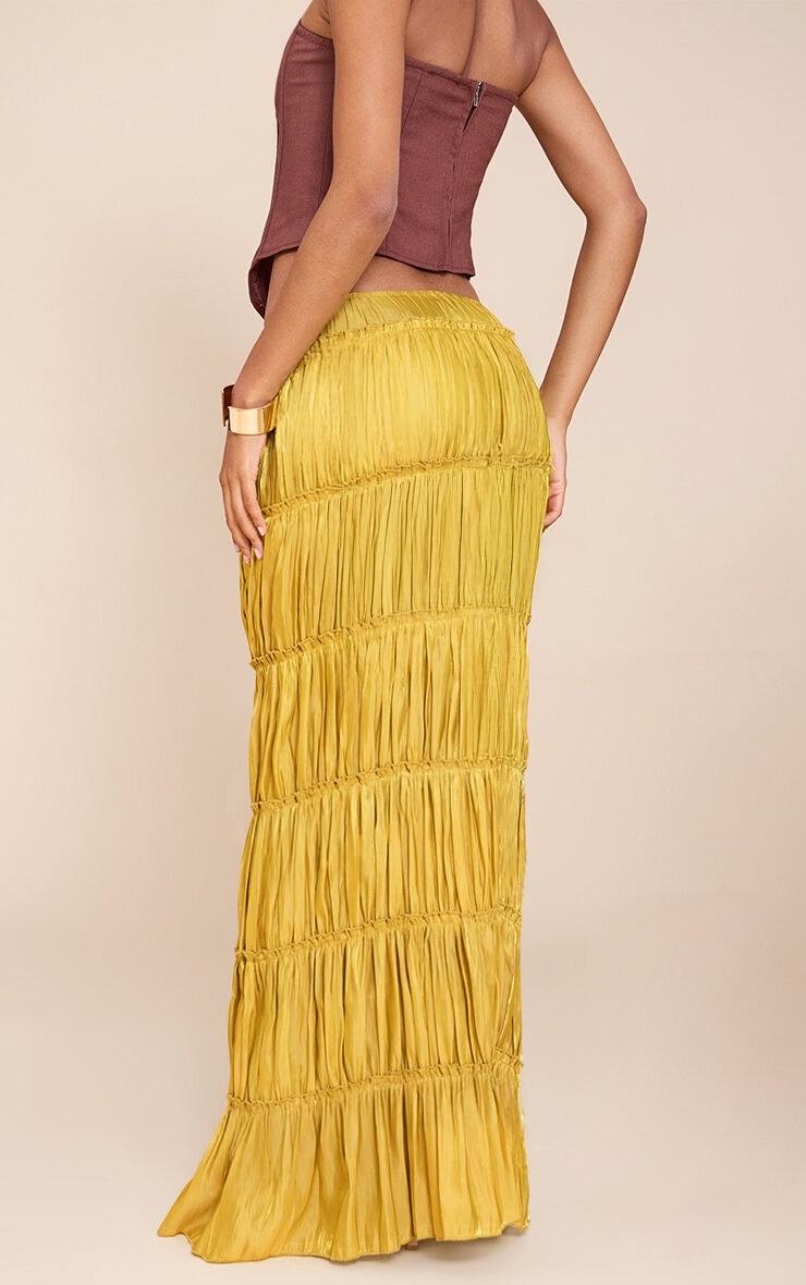 Chartreuse Drawstring Frill Tiered Maxi Skirt Product Image