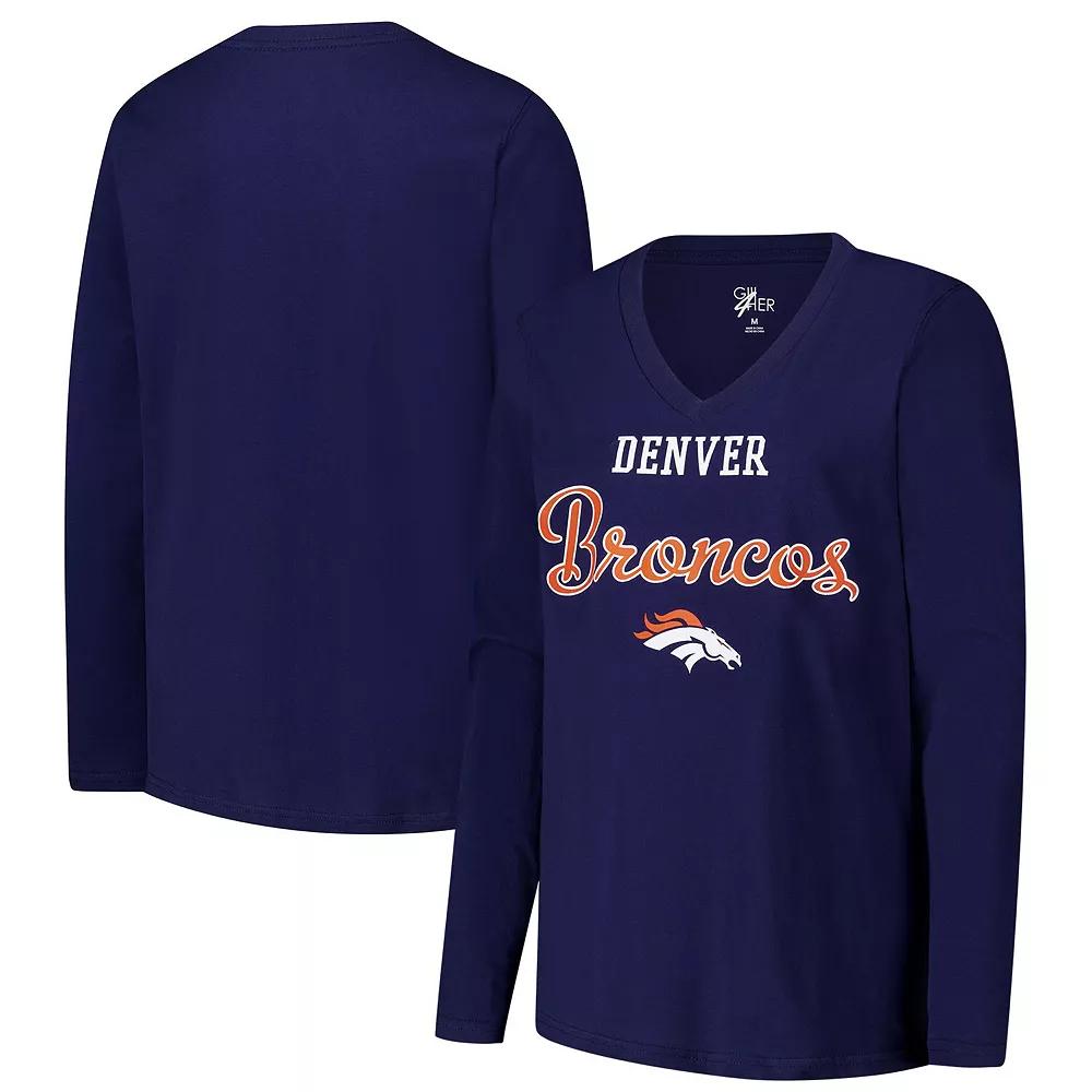 Women's G-III 4Her by Carl Banks Navy Denver Broncos Post Season Long Sleeve V-Neck T-Shirt, Size: 2XL, Blue Product Image