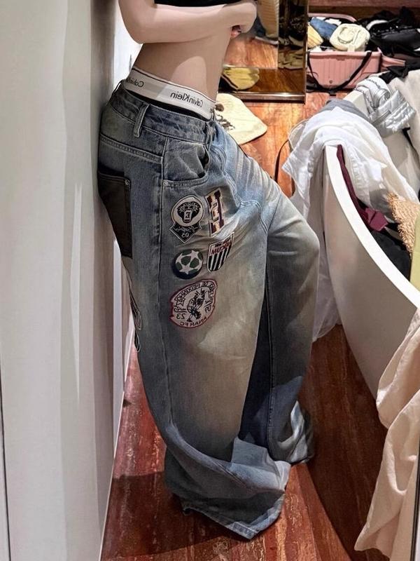 Design-Oriented Fun Patches Boyfriend Jeans Product Image