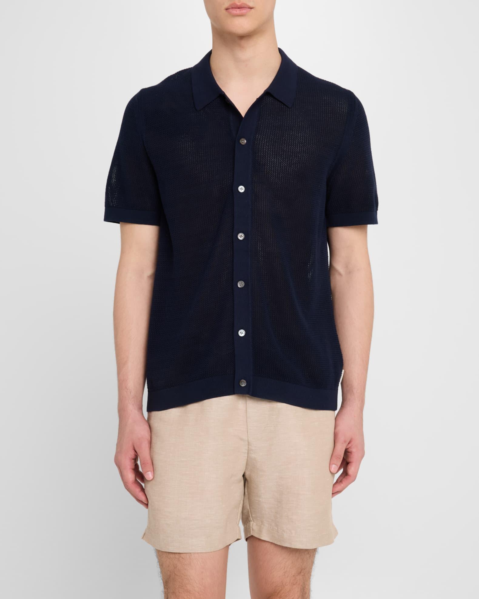 Men's Crochet Knit Casual Button-Down Shirt Product Image