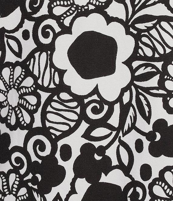 Allison Daley Embellished Graphic Floral Print 3/4 Sleeve Split Round Neck Knit Top Product Image