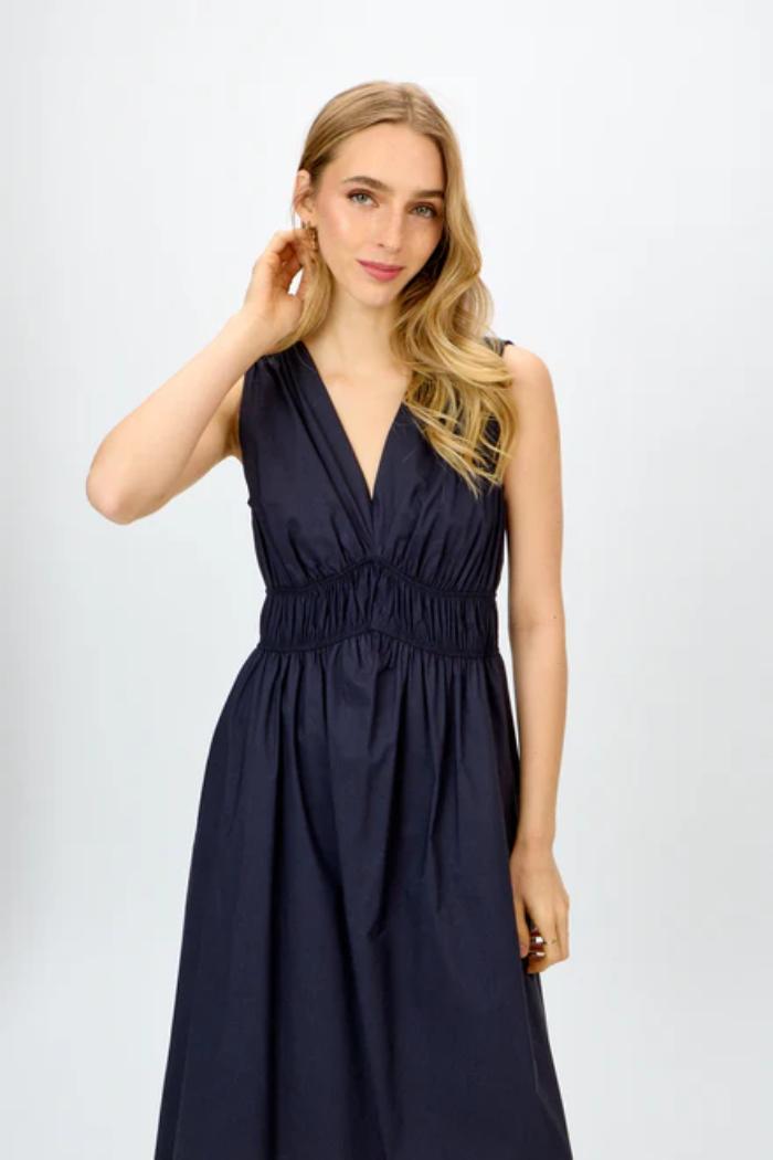 Stretch Poplin Fit-And-Flare Dress- Midnight Product Image