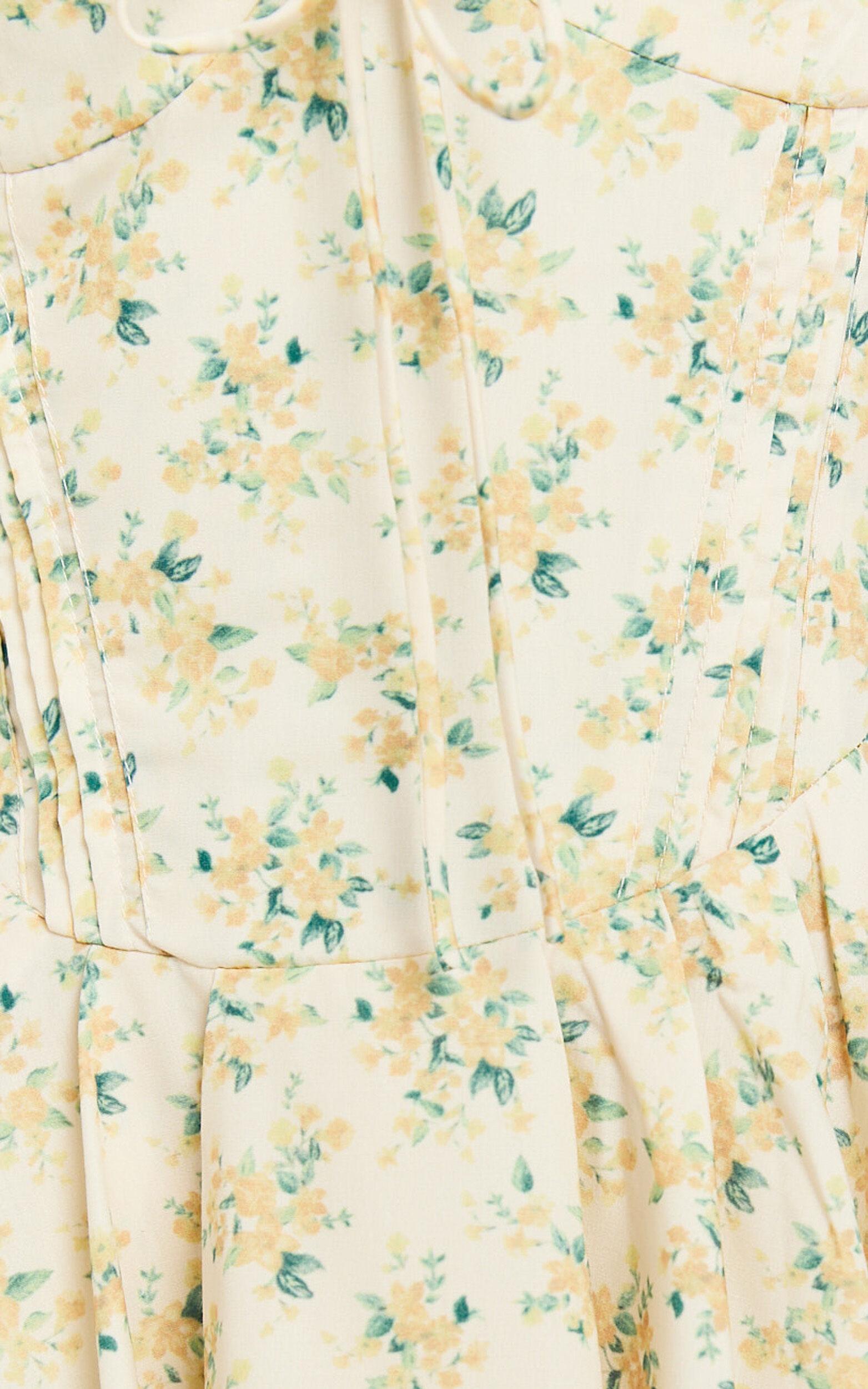 Jefelyn Mini Dress - Puff Sleeve Fit & Flare Dress in Lemon Vintage Floral Product Image