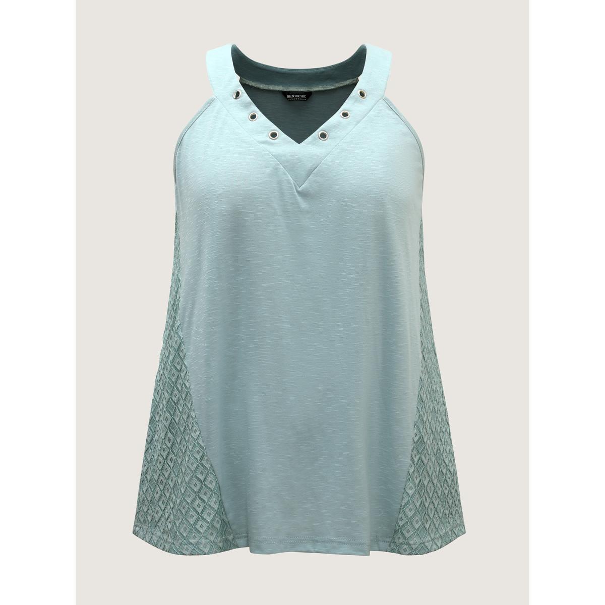 Plus Size Textured Loop V-Neckline Tank Top Women Stone Eyelet V-neck Everyday-Casual Tank Tops Camis BloomChic 26/4X Product Image