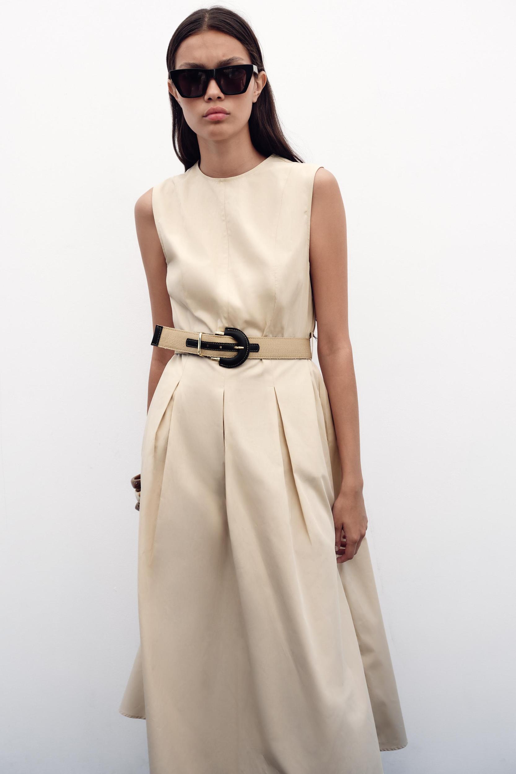 BELTED POPLIN MIDI DRESS Product Image