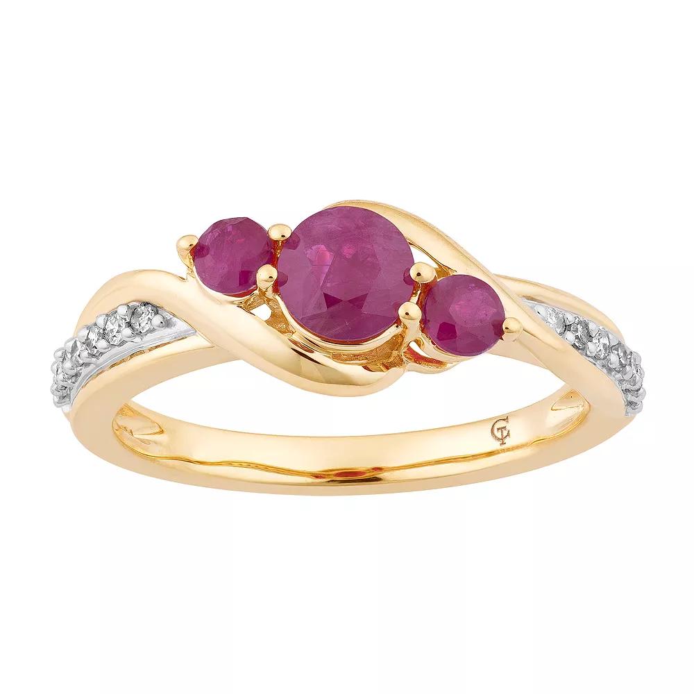 10k Gold Ruby & 1/10 Carat T.W. Diamond 3-Stone Ring, Women's, Size: 6 Product Image