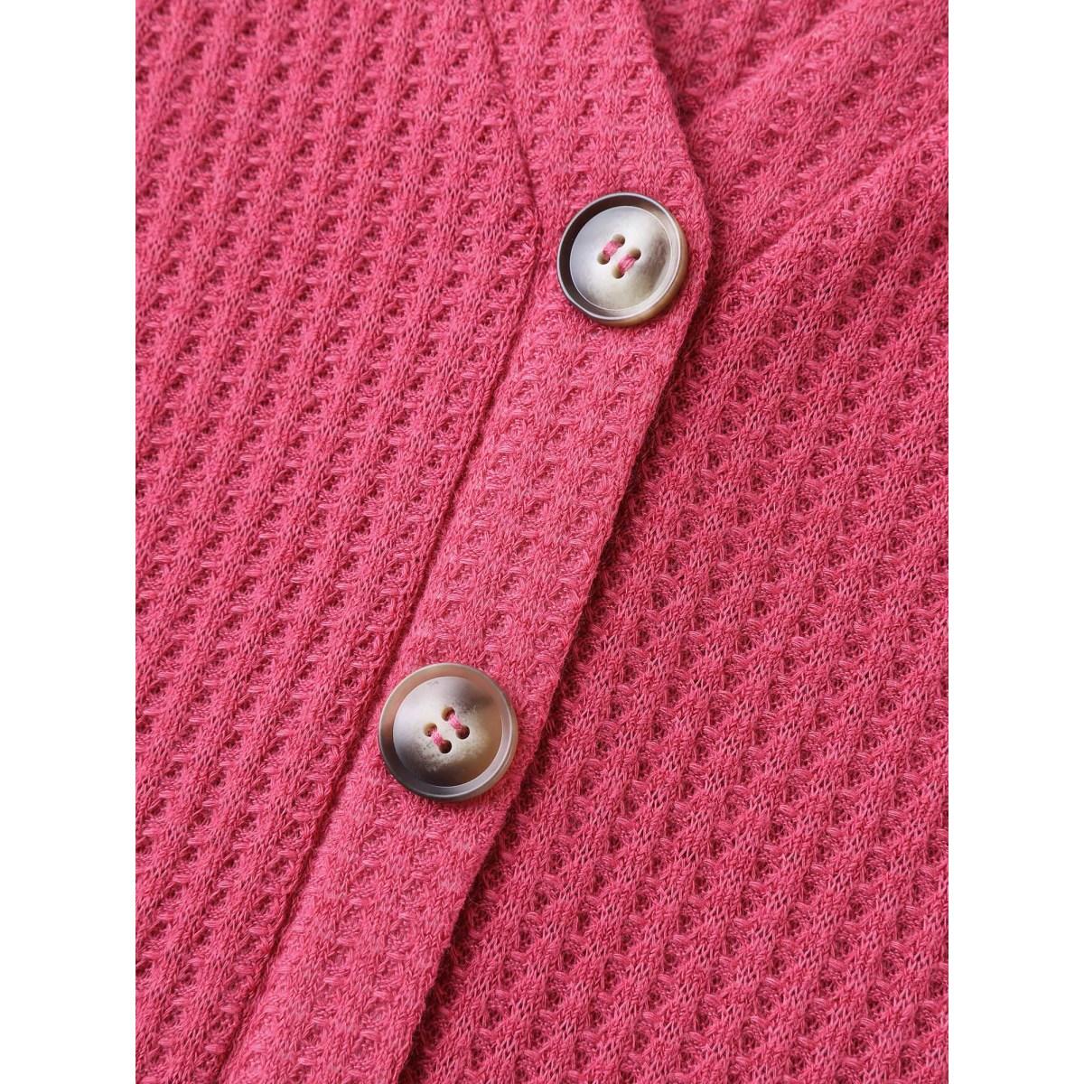 Plus Size Textured Notched Neck Button Plain T-Shirt Peach Women Leisure Texture Notched collar Bodycon Casual T-shirts BloomChic 28/5X Product Image