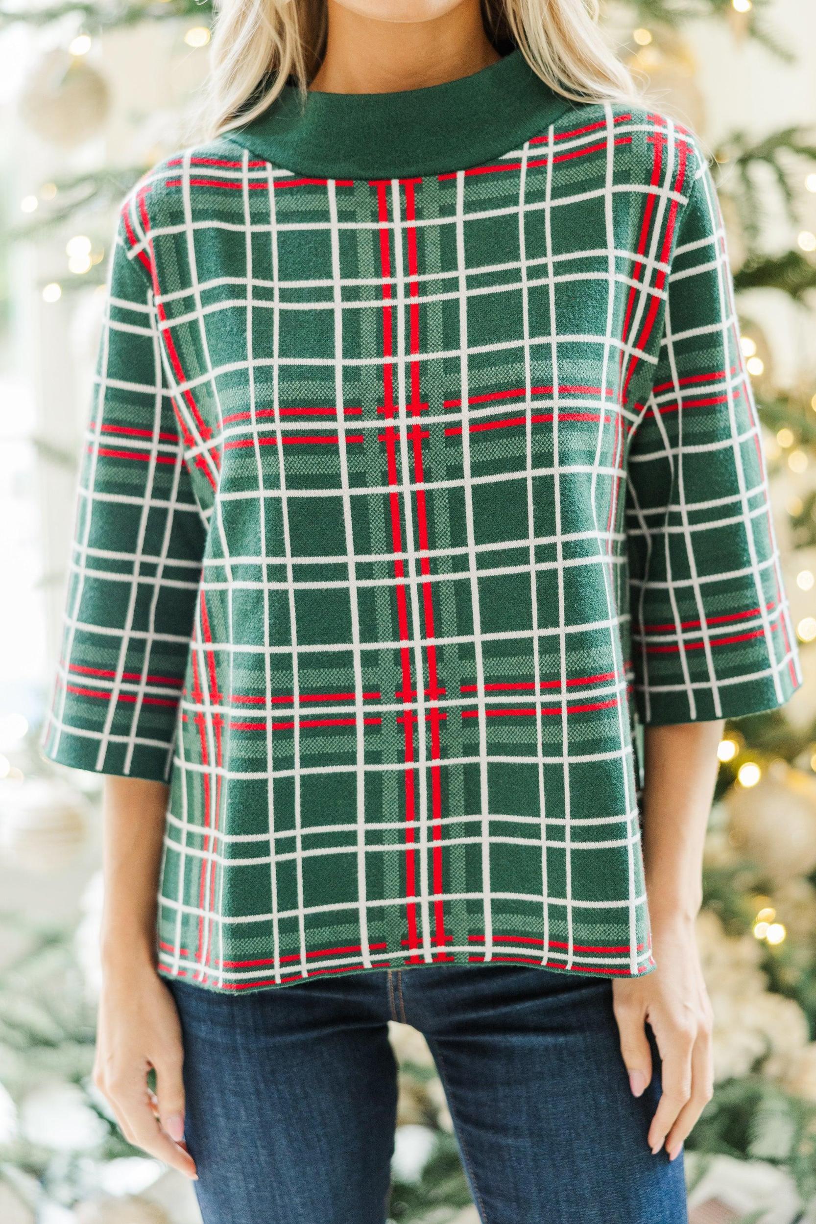 Just A Feeling Emerald Plaid Mock Neck Sweater Female Product Image