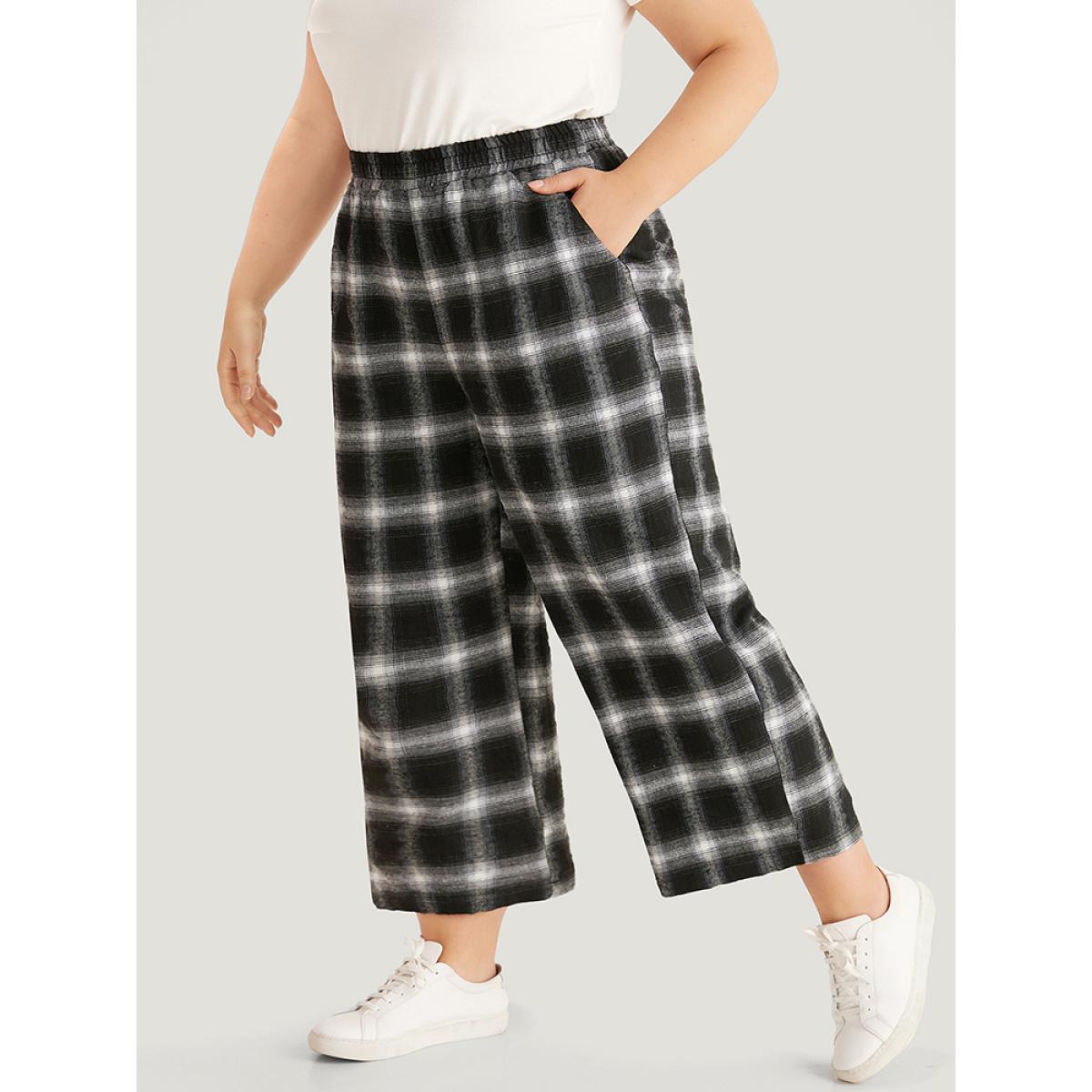Plaid Elastic Waist Pocket High Rise Sweatpants Black Plus Size Women Casual Dailywear Elastic Waist 12/L Bloomchic Product Image
