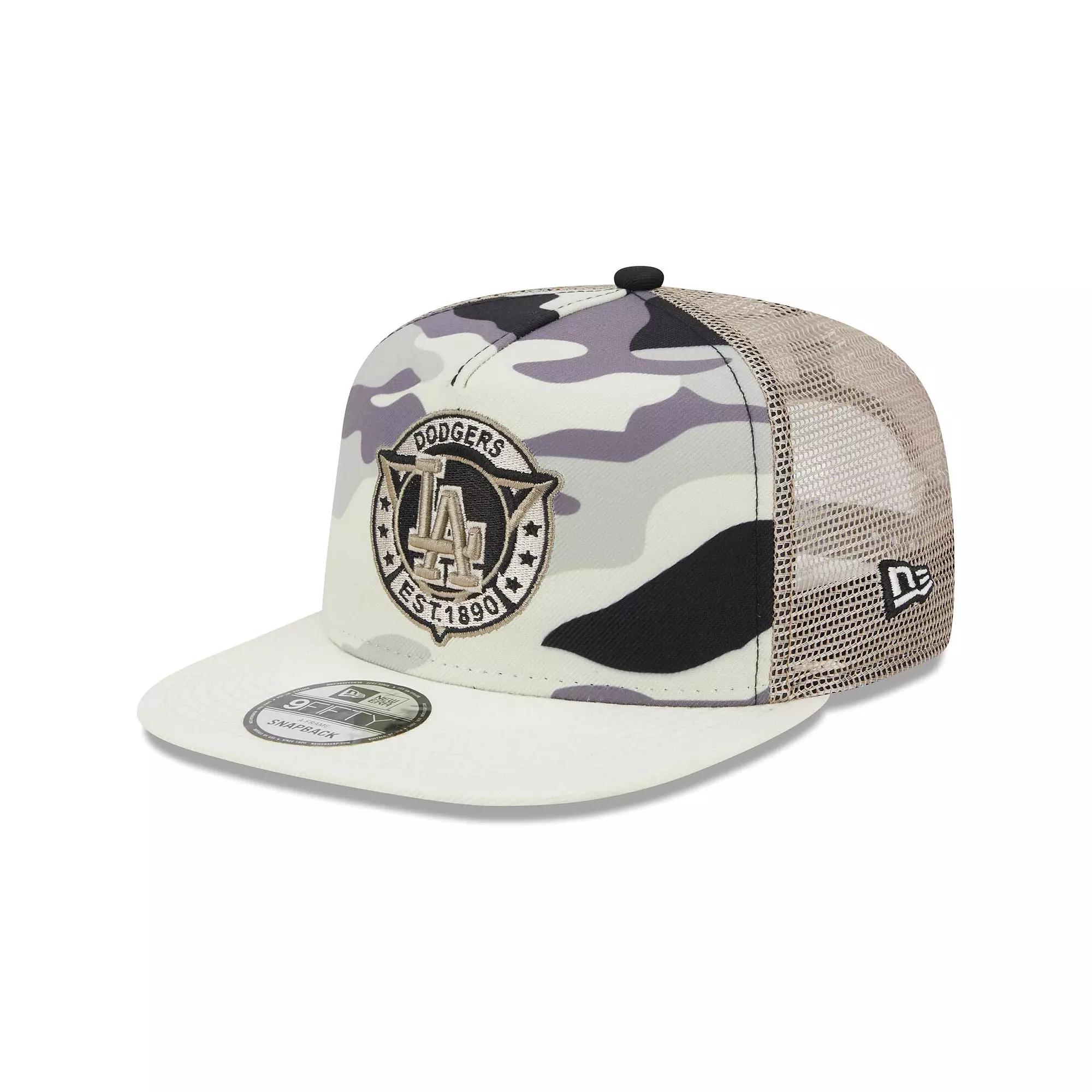 Men's New Era White Los Angeles Dodgers Chrome Camo A-Frame 9FIFTY Trucker Snapback Hat Product Image