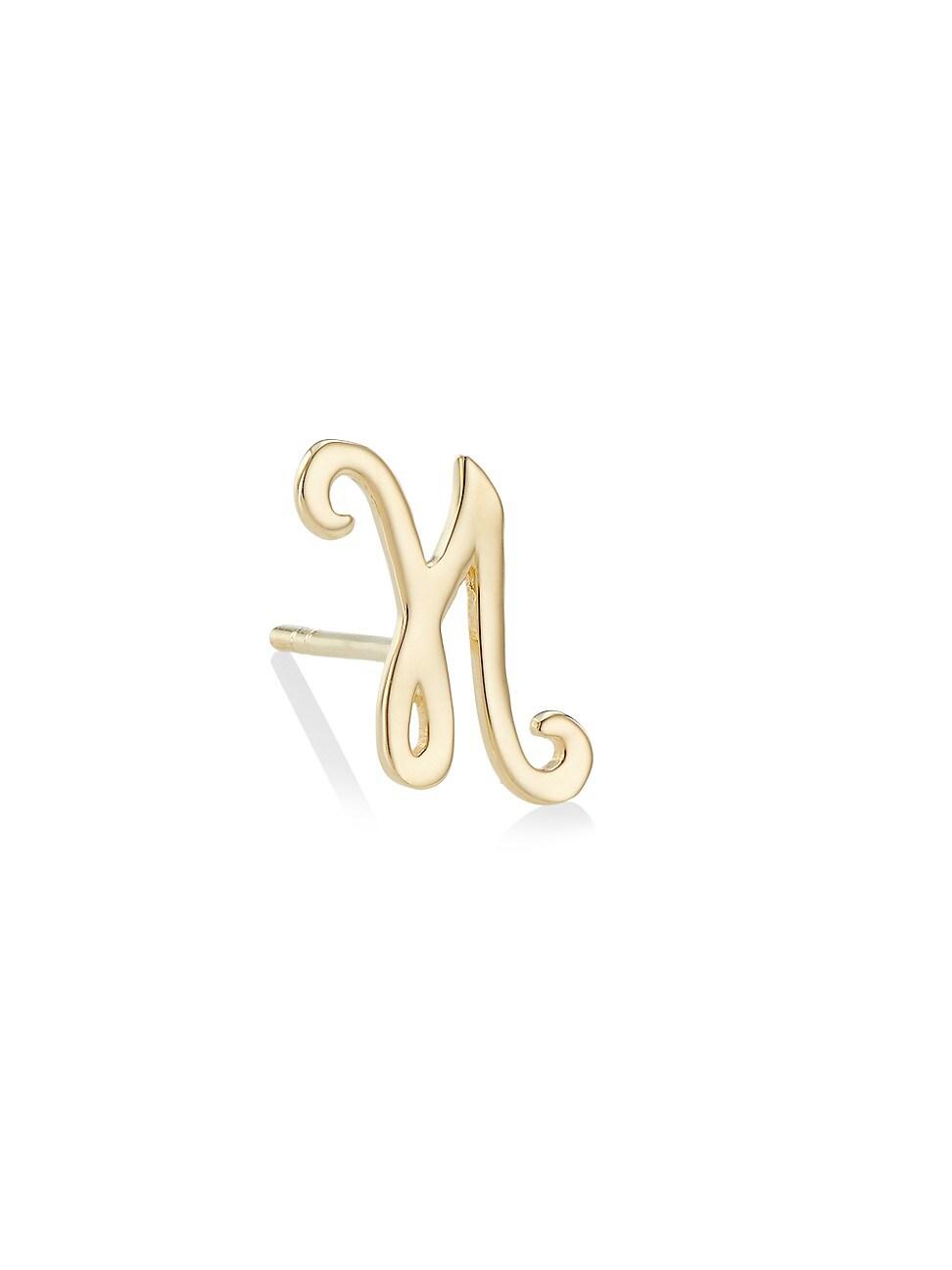 Womens 14K Yellow Gold Cursive Initial Stud Earring Product Image