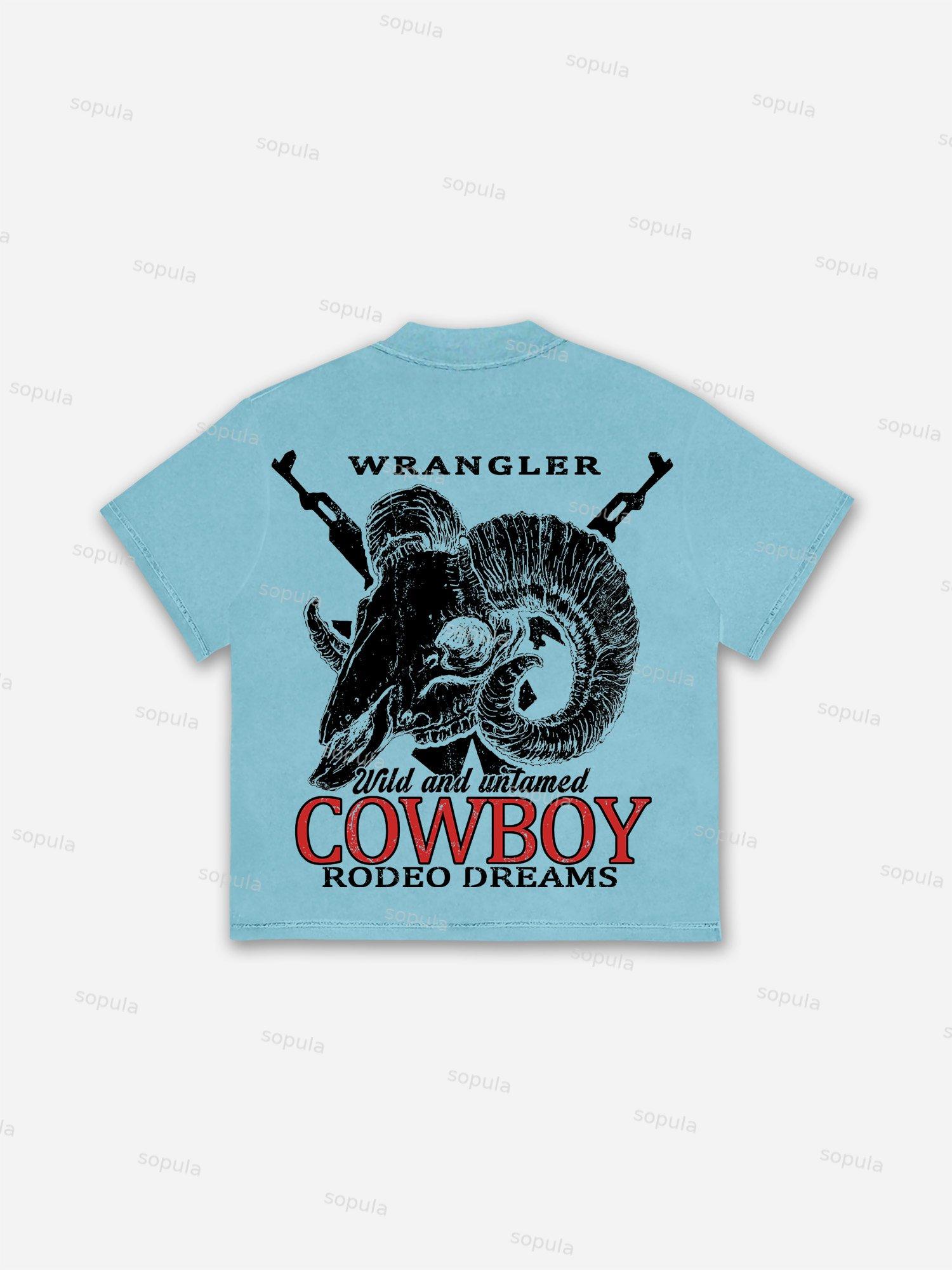 Cow Skull Cowboy Rodeo Print Cotton T-shirt Product Image