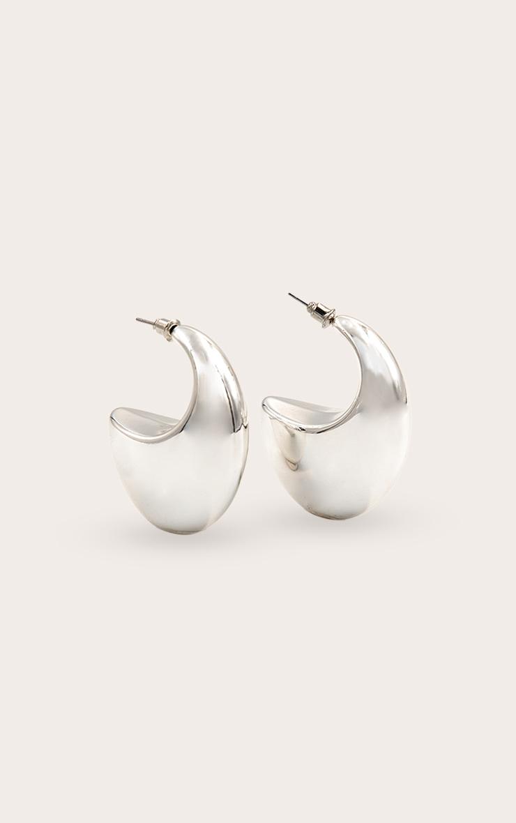 Silver Smooth Flat Chunky Hoop Earrings Product Image