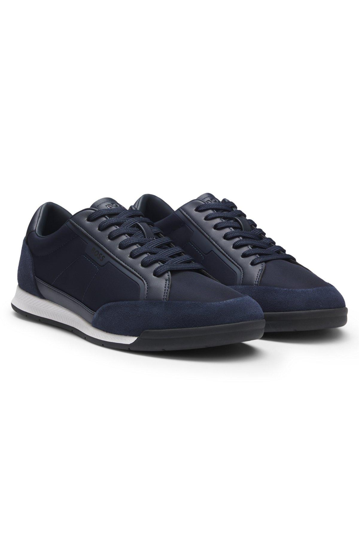 Low-top trainers with suede and faux leather Product Image