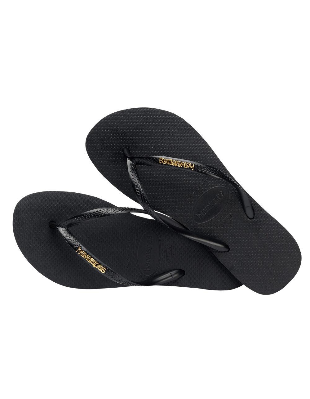 HAVAIANAS Slim Logo Metallic Womens Flip Flops - BLACK Product Image
