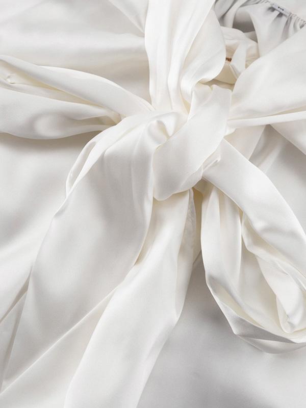 Loose Puff Sleeves Elasticity See-Through Solid Color Split-Joint Streamer High Neck Mini Dresses Shirt Dress Product Image