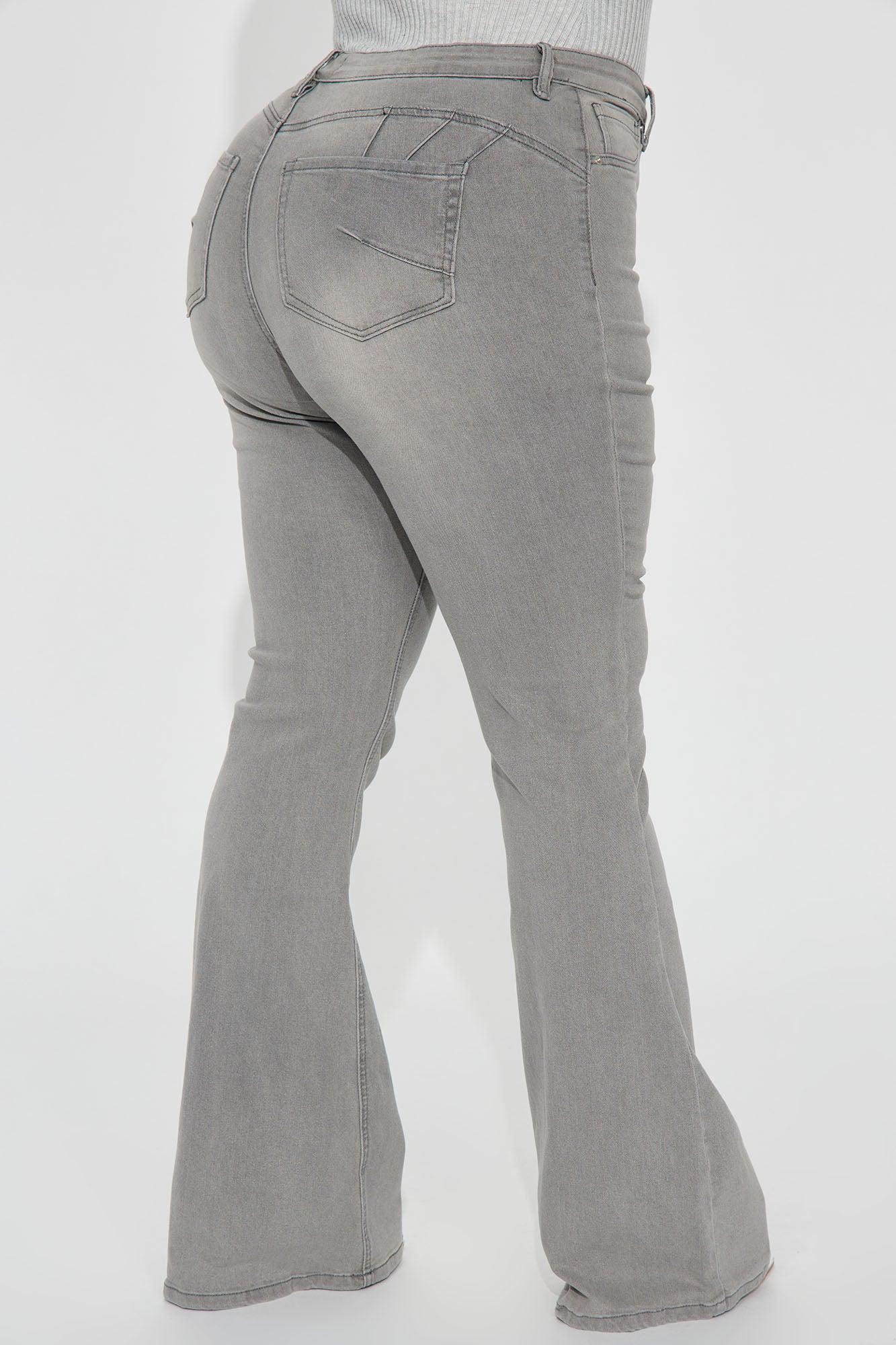 Audrey Booty Lifting Stretch Flare Jeans - Grey Product Image