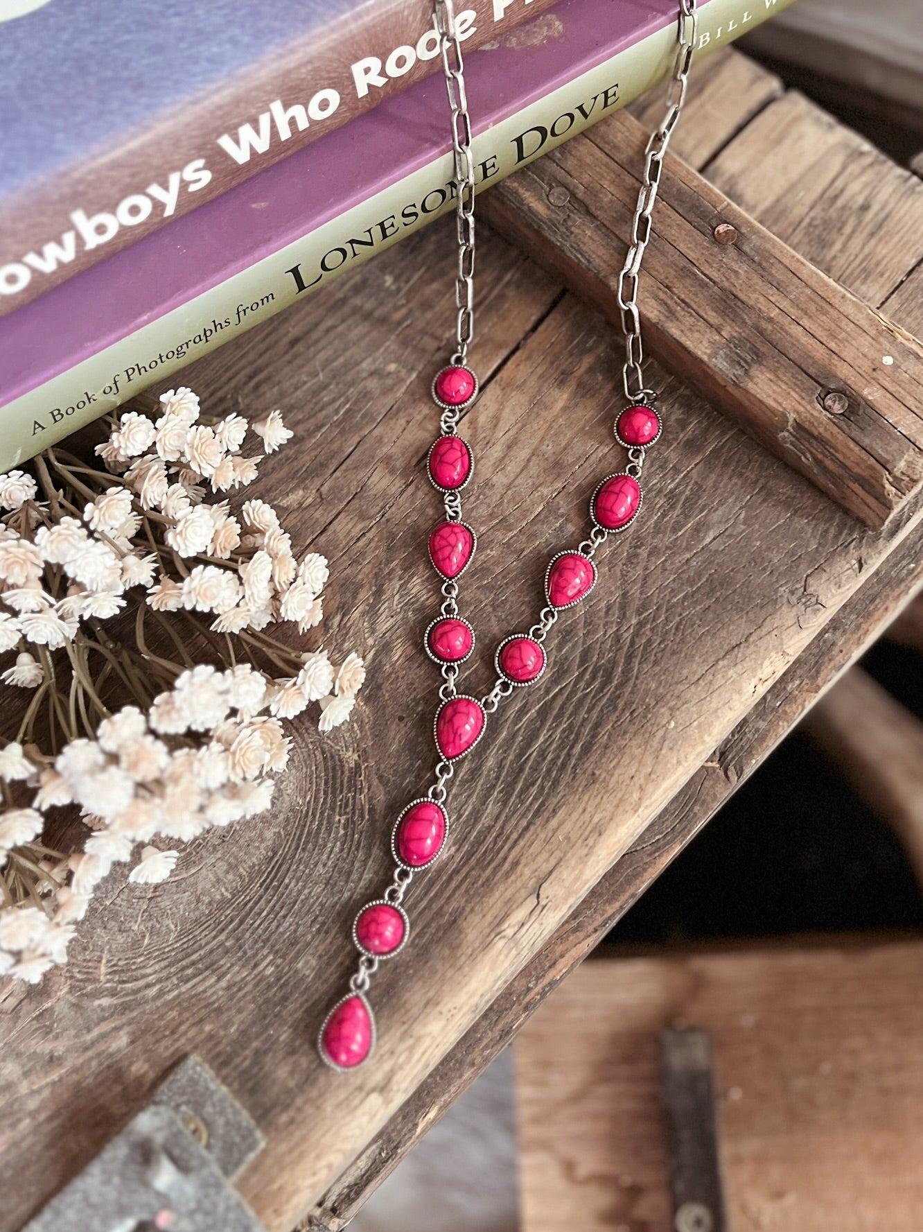 12 Stone and Chain Lariat Necklace - 4 Colors Product Image