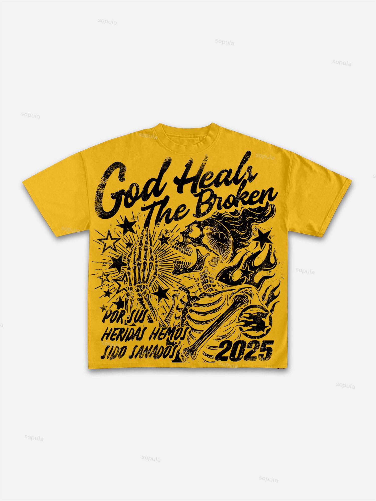 God Heals The Broken Vintage Graphic Cotton T-shirt Product Image