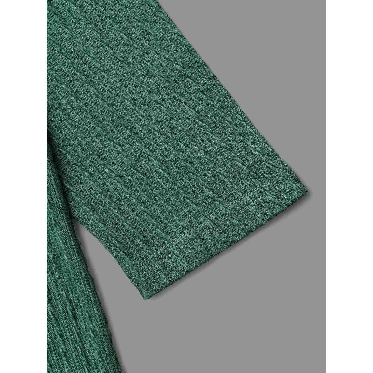 Plus Size Textured Elastic Raglan Sleeves T-shirt Emerald Women Casual Texture Round Neck Everyday T-shirts BloomChic 14-16/1X Product Image