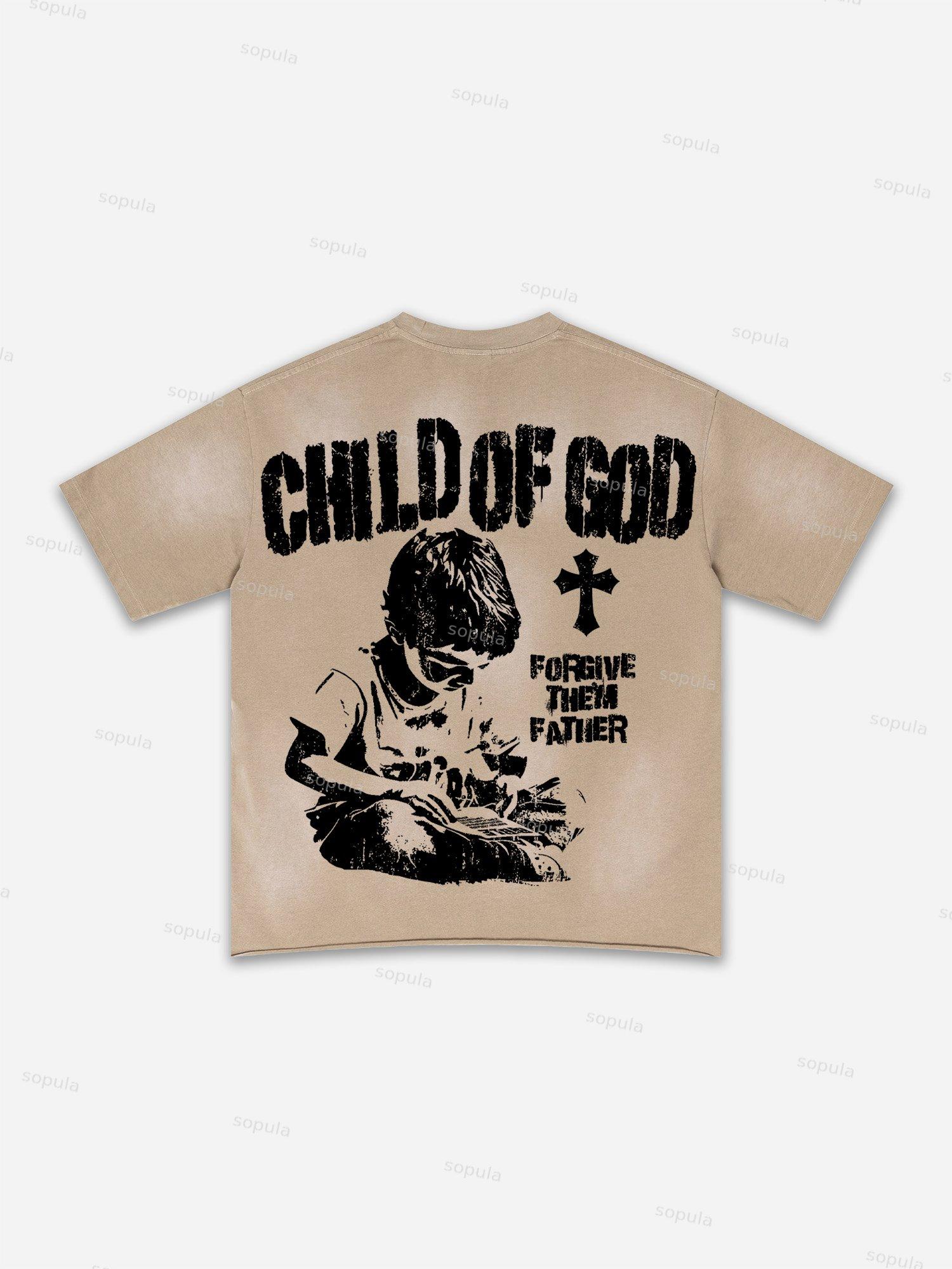 Authentic Abstract Portrait Print Washed T-shirt Product Image