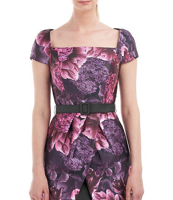 Kay Unger Floral Print Square Neck Cap Sleeve Tulip Sheath Dress Product Image