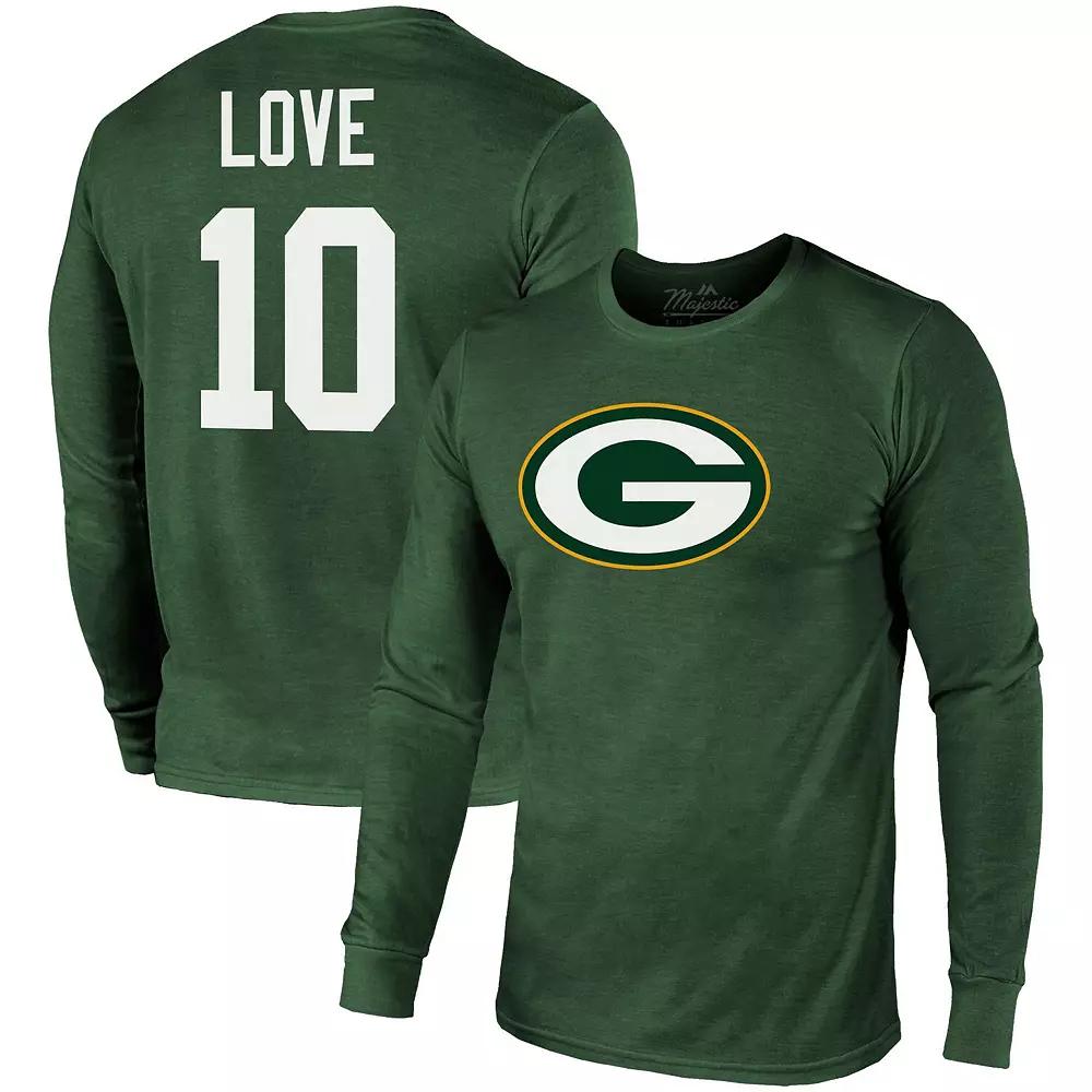 Men's Majestic Threads Jordan Love Green Green Bay Packers Name & Number Long Sleeve Tri-Blend T-Shirt, Size: 2XL Product Image