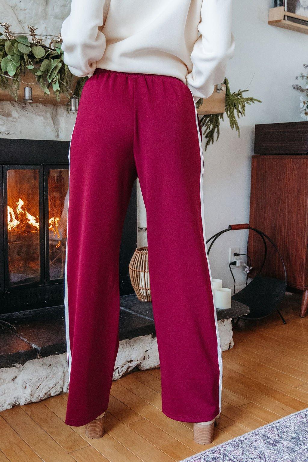 Burgundy Striped Athleisure Pants - FINAL SALE Product Image