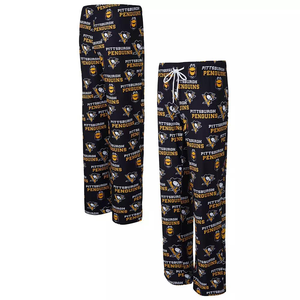 Women's Concepts Sport Black Pittsburgh Penguins Zest Allover Print Knit Pants,  Product Image