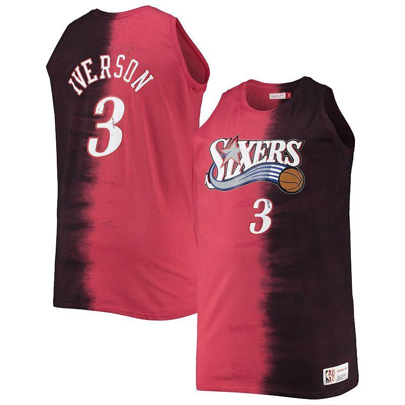 Men's Mitchell & Ness Allen Iverson Red/Black Philadelphia 76ers Big & Tall Profile Tie-Dye Player Tank Top, Size: 4XLT, 76r Red Product Image
