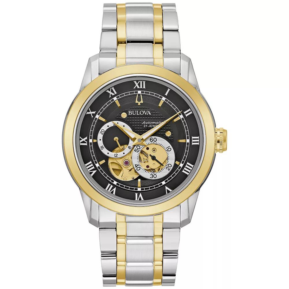Bulova Mens Sutton Automatic Two-Tone Stainless Steel Open Aperture Bracelet Watch - 98A311 Gold Silver Product Image