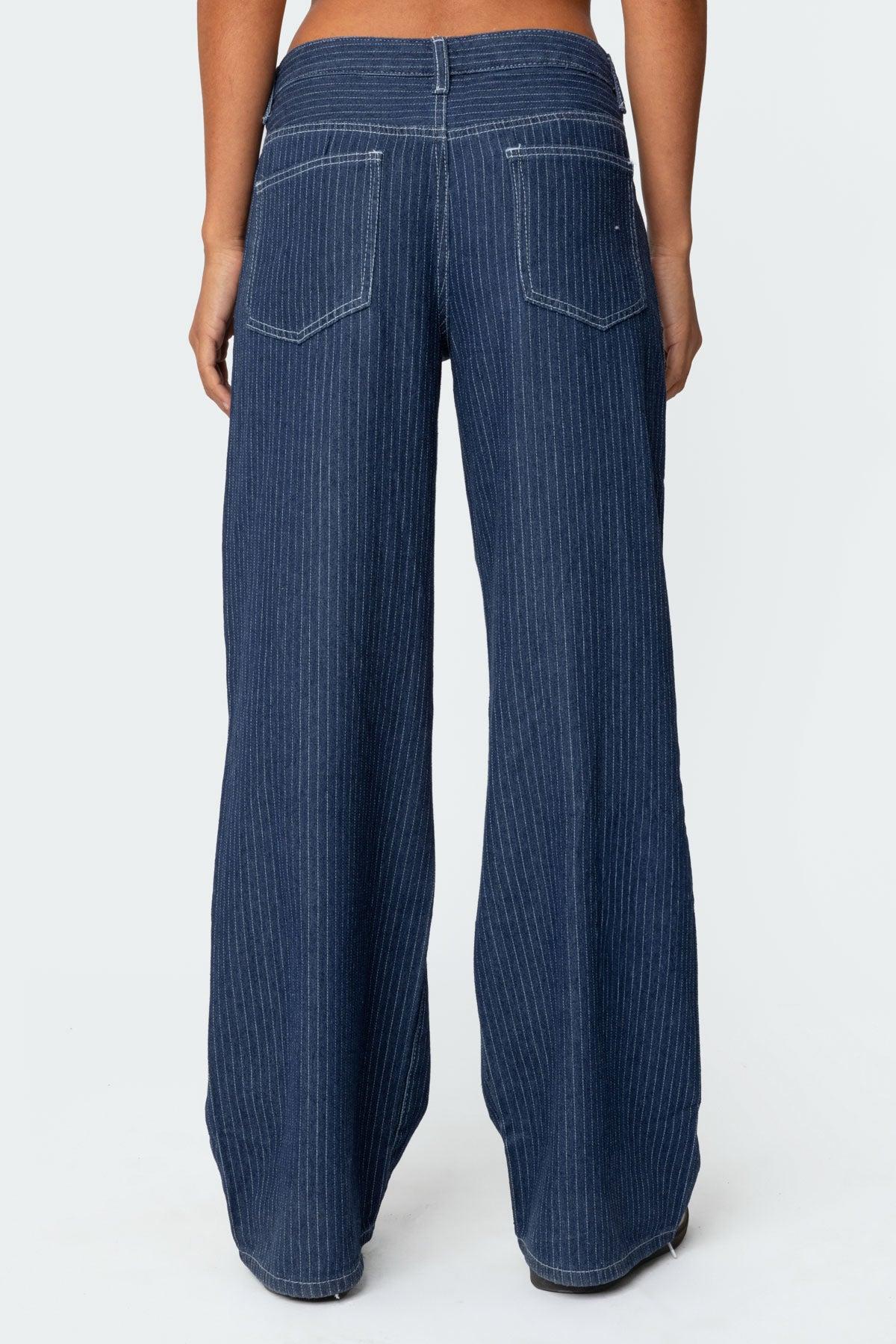 Pinstripe Low Rise Baggy Jeans Product Image